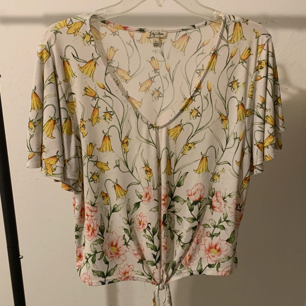 Lily White blouse with pink and yellow flowers